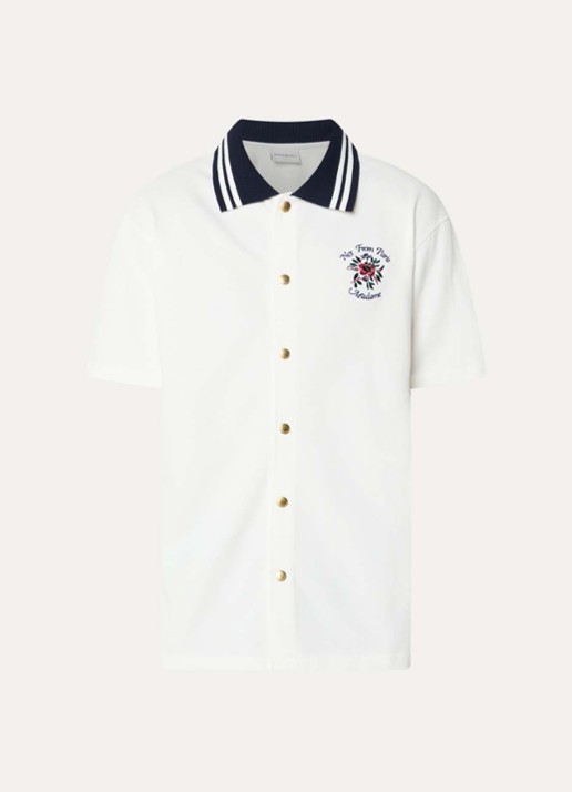Drôle de Monsieur Slogan Rose regular fit overhemd met logoborduring - voorkant 3 gebroken wit