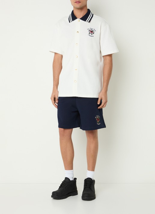 Drôle de Monsieur Slogan Rose regular fit overhemd met logoborduring - voorkant 4 gebroken wit