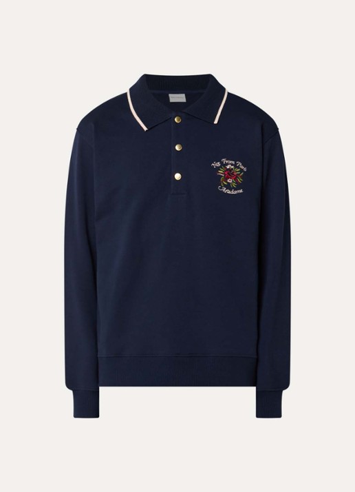 Drôle de Monsieur Slogan Rose regular fit polo met logoborduring - voorkant donkerblauw