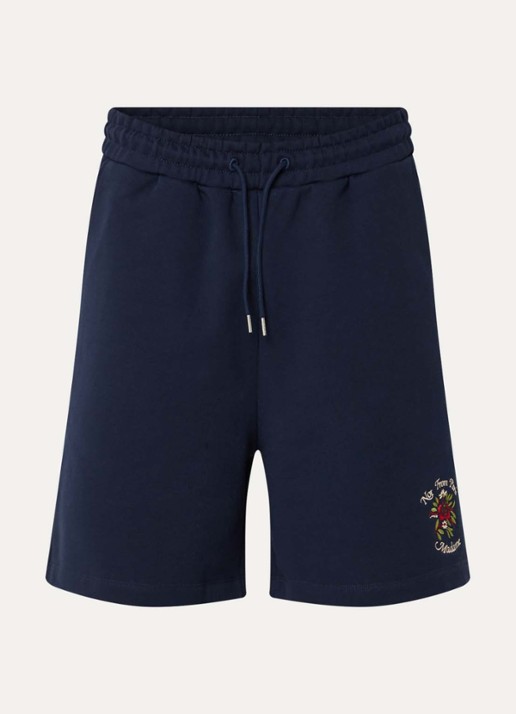 Drôle de Monsieur Slogan Rose straight fit korte joggingbroek met logoborduring - voorkant 2 donkerblauw