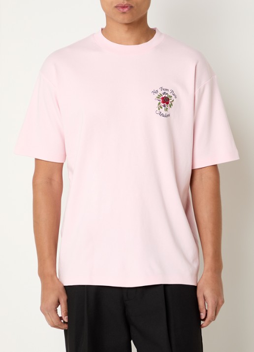 Drôle de Monsieur Slogan Rose T-shirt met logo- en backprint - achterkant 4 lichtroze