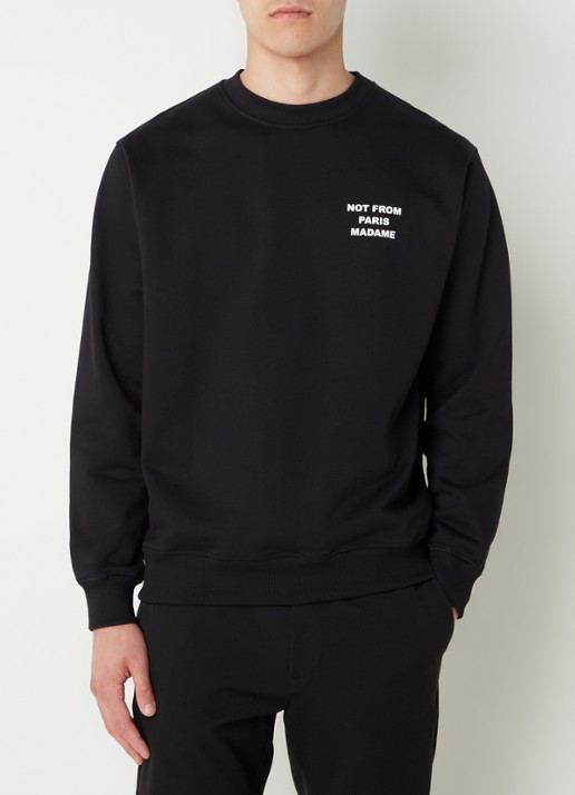 Drôle de Monsieur Slogan sweater met front- en backprint - achterkant 3 zwart
