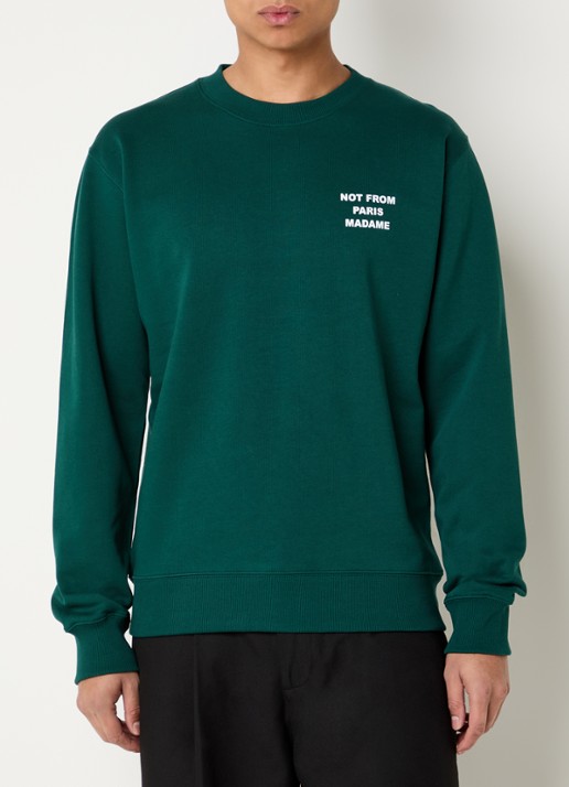 Drôle de Monsieur Slogan sweater met front- en backprint - achterkant 4 groen