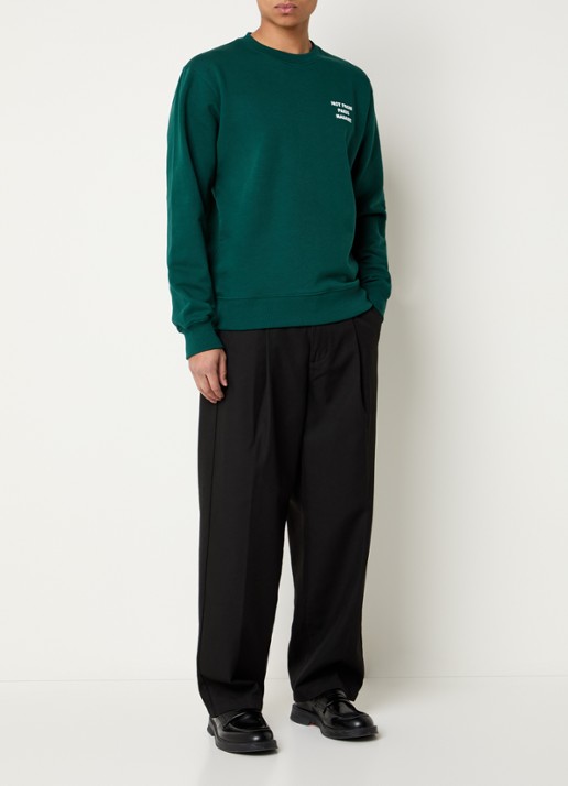 Drôle de Monsieur Slogan sweater met front- en backprint - voorkant 2 groen