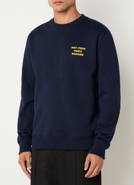 Drôle de Monsieur Sweater met front- en backprint - achterkant donkerblauw