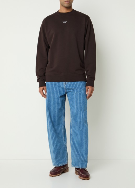 Drôle de Monsieur Sweater met print - voorkant 3 donkerbruin