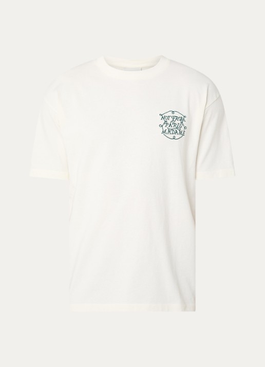 Drôle de Monsieur T-shirt met borduring - voorkant 2 gebroken wit