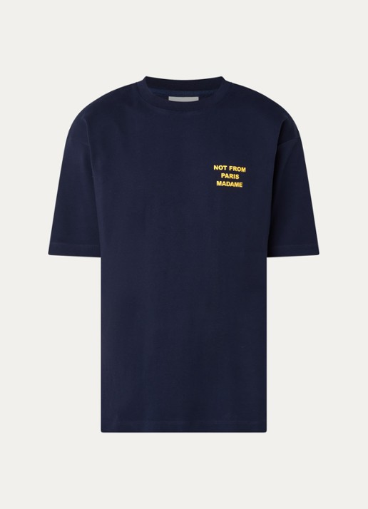 Drôle de Monsieur T-shirt met front- en backprint - voorkant donkerblauw