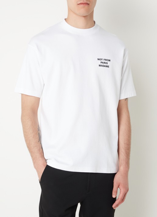 Drôle de Monsieur T-shirt met front- en backprint - achterkant gebroken wit