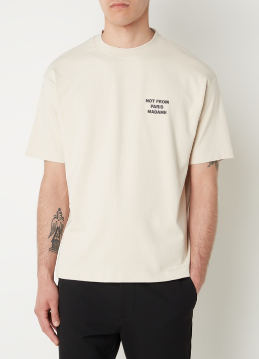 Drôle de Monsieur T-shirt met front- en backprint - achterkant beige
