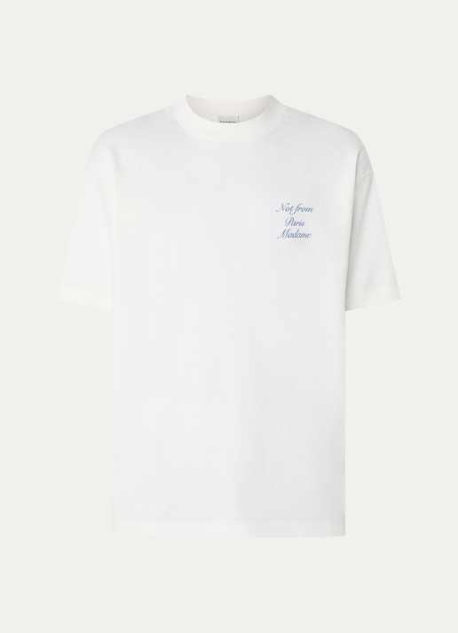 Drôle de Monsieur T-shirt met logo- en backprint - voorkant gebroken wit