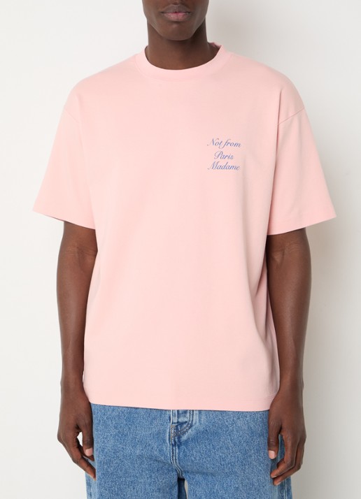 Drôle de Monsieur T-shirt met logo- en backprint - achterkant 4 lichtroze