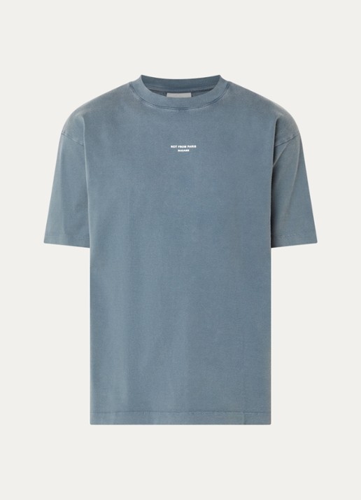 Drôle de Monsieur T-shirt met logo - voorkant 3 staalblauw