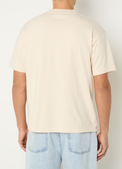 Drôle de Monsieur T-shirt met logoprint - achterkant 4 zand