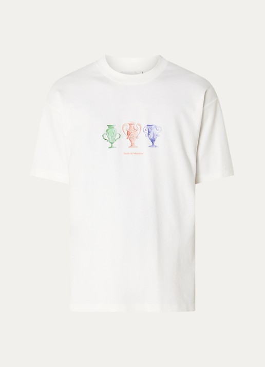 Drôle de Monsieur T-shirt met print - voorkant gebroken wit