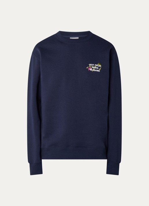 Drôle de Monsieur Vine sweater met borduring en backprint - voorkant 2 donkerblauw