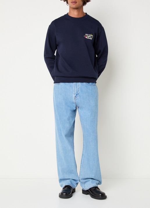 Drôle de Monsieur Vine sweater met borduring en backprint - voorkant 3 donkerblauw