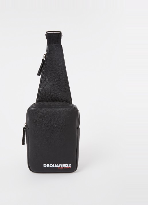 Dsquared2 Bob crossbodytas van leer met logo - voorkant 5 zwart