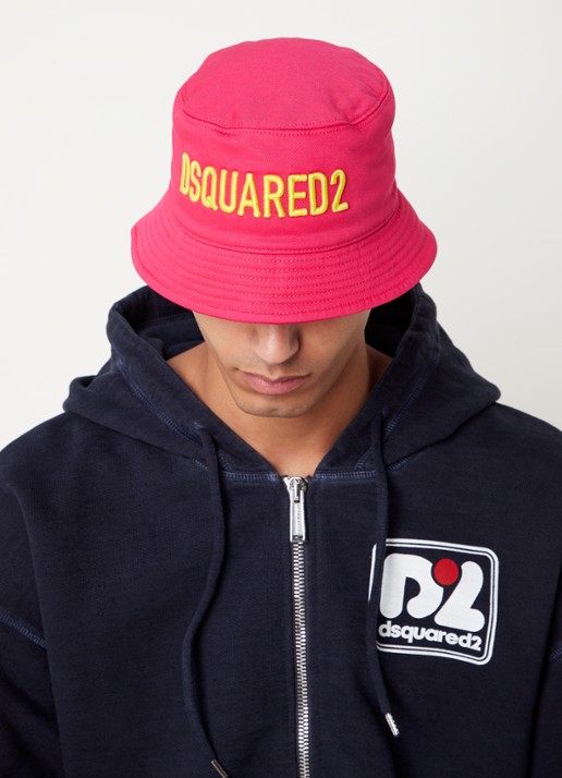 Dsquared2 Bucket hoed met logoborduring - voorkant 2 donkerroze