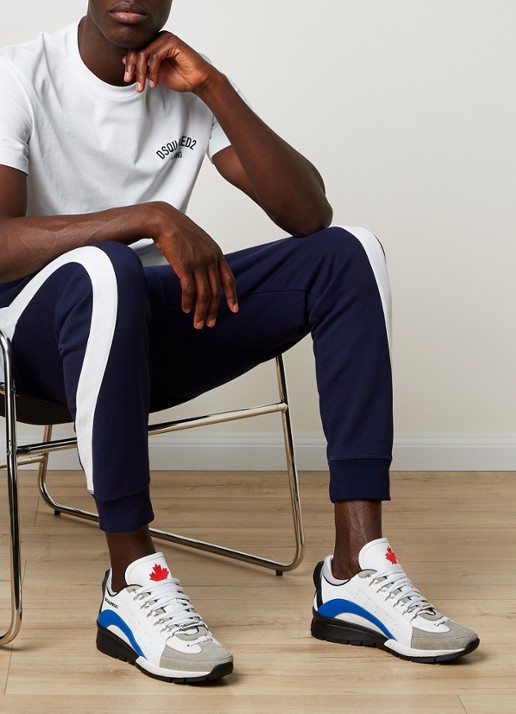 Dsquared2 Legendary sneaker van kalfsleer met suède details  - voorkant 2 wit