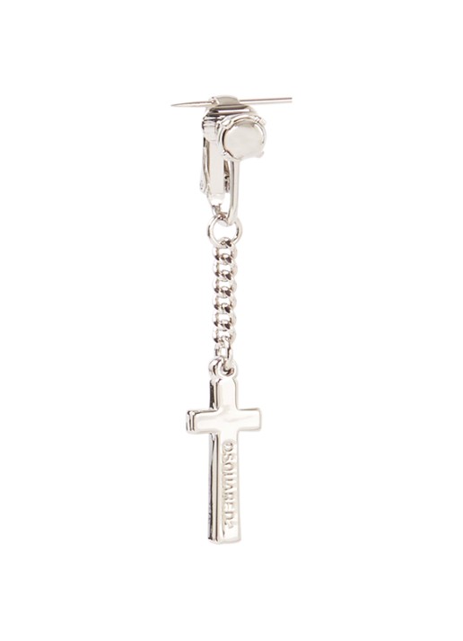 Dsquared2 Paladium enkele oorclip met hanger - voorkant zilver