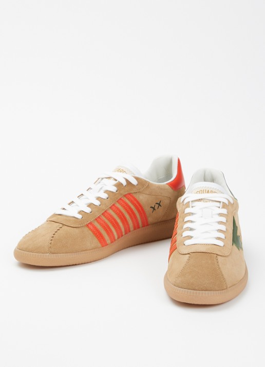 Dsquared2 Rebels sneaker van suède met kalfsleren details - detail camel