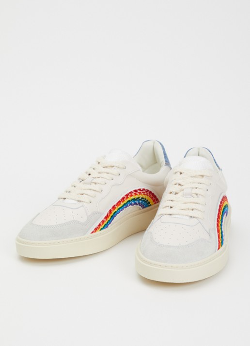 Dsquared2 Rider Rainbow sneaker van geitenleer met suède details - detail 3 wit