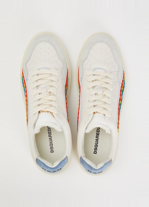 Dsquared2 Rider Rainbow sneaker van geitenleer met suède details - detail 4 wit