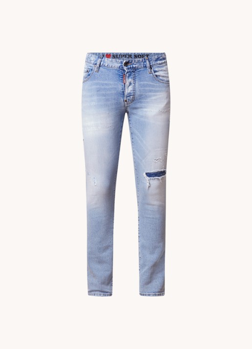 Dsquared2 Skinny jeans met lichte wassing en destroyed afwerking - voorkant indigo