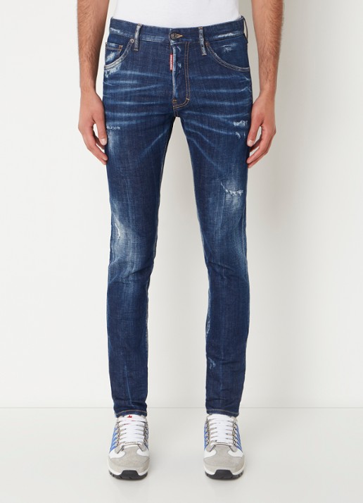 Dsquared2 Slim fit jeans met destroyed afwerking  - detail 2 indigo
