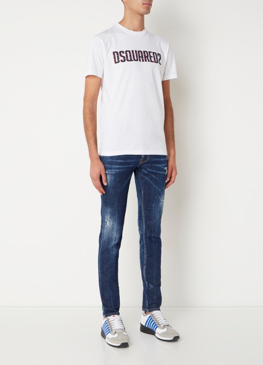 Dsquared2 Slim fit jeans met destroyed afwerking  - voorkant 6 indigo