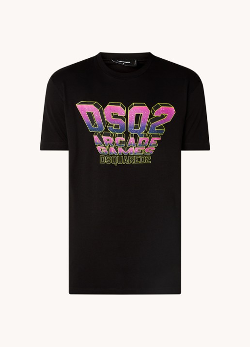 Dsquared2 T-shirt met logoprint  - voorkant 4 zwart