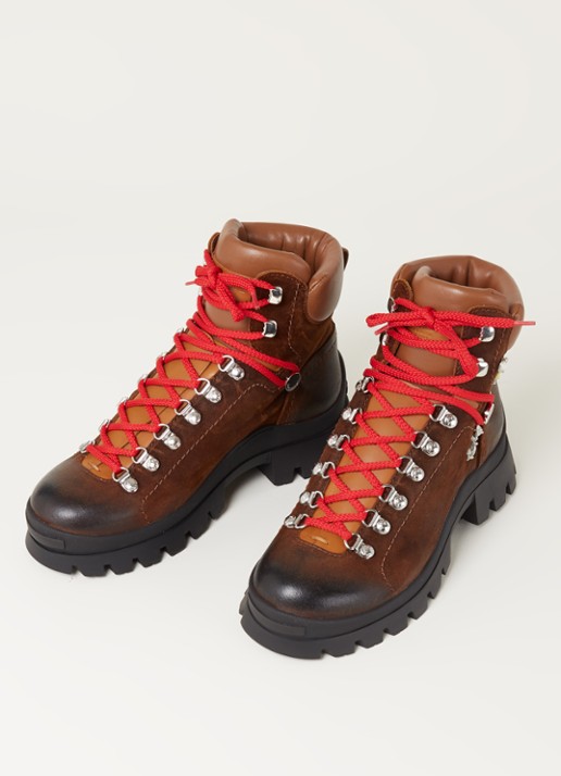 Dsquared2 Tank Hiking veter boot van kalfsleer met strass - detail donkerbruin
