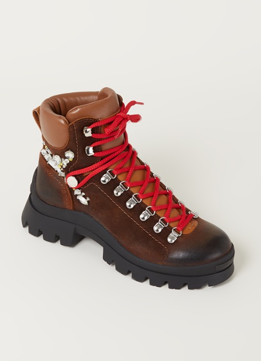 Dsquared2 Tank Hiking veter boot van kalfsleer met strass - voorkant 6 donkerbruin