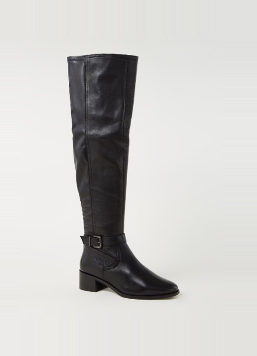 Dune London 484 Tesley overknee laars van leer - voorkant zwart