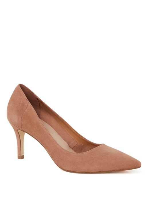 Dune London Andina pump van suède  - voorkant camel