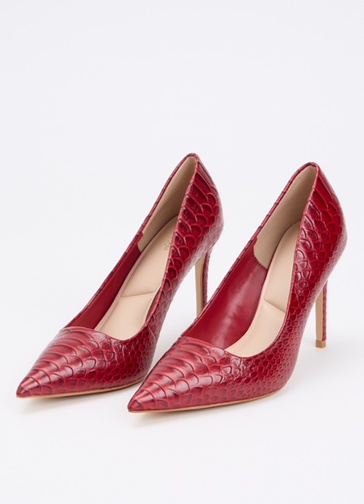 Dune London Assured pump van leer met crocostructuur - detail 2 rood