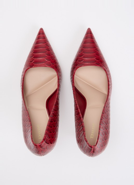 Dune London Assured pump van leer met crocostructuur - detail 3 rood