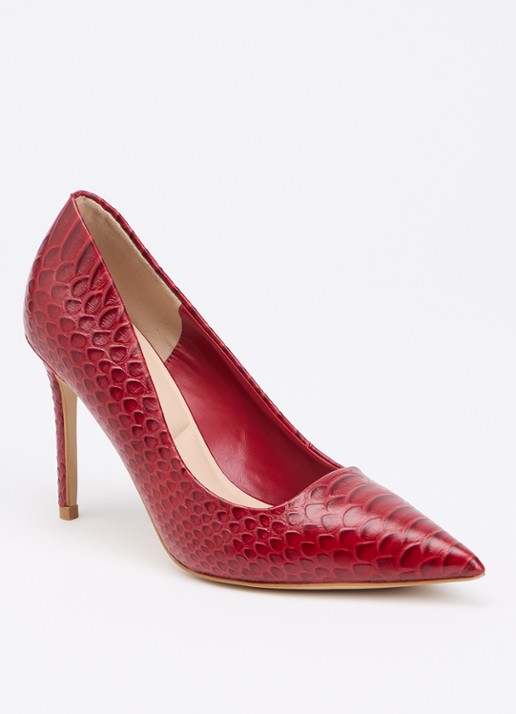 Dune London Assured pump van leer met crocostructuur - voorkant 5 rood