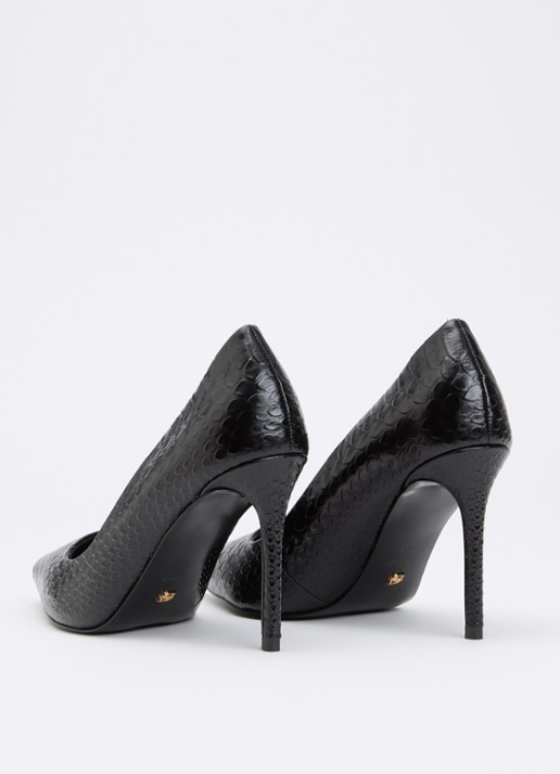 Dune London Assured pump van leer met crocostructuur - achterkant 5 zwart