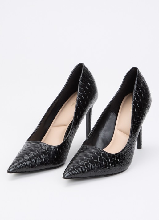 Dune London Assured pump van leer met crocostructuur - detail zwart