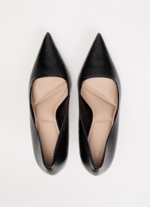 Dune London Assured pump van leer met crocostructuur - detail 9 zwart
