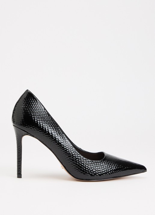 Dune London Assured pump van leer met crocostructuur - voorkant 4 zwart