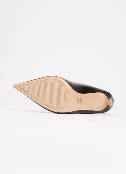 Dune London Assured pump van leer met crocostructuur - detail 3 donkerbruin