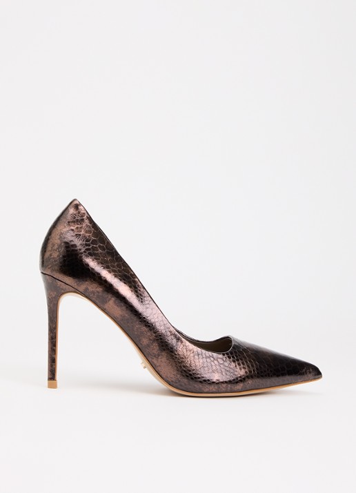 Dune London Assured pump van leer met crocostructuur - voorkant 5 donkerbruin