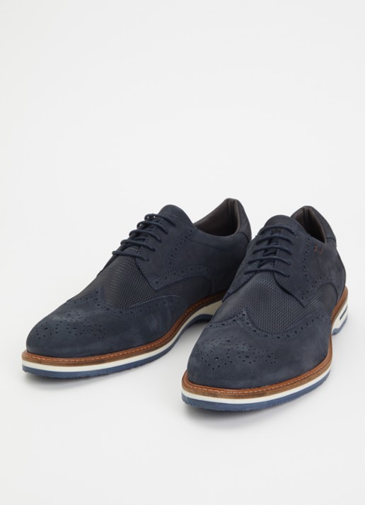 Dune London Barkings brogue van nubuck  - detail 2 donkerblauw
