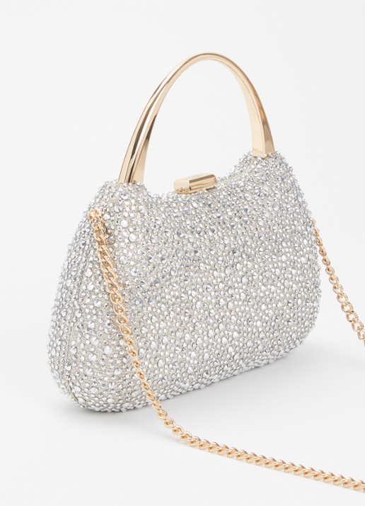 Dune London Beamings clutch met strass en afneembare schouderriem - achterkant zilver