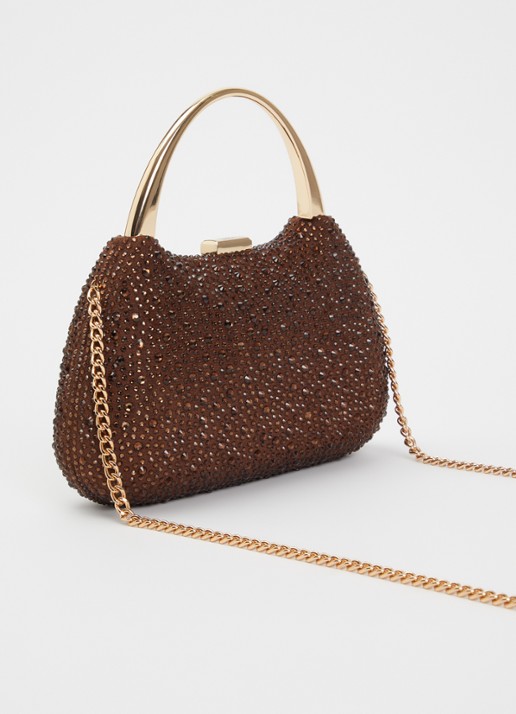 Dune London Beamings clutch met strass en afneembare schouderriem - achterkant 4 donkerbruin