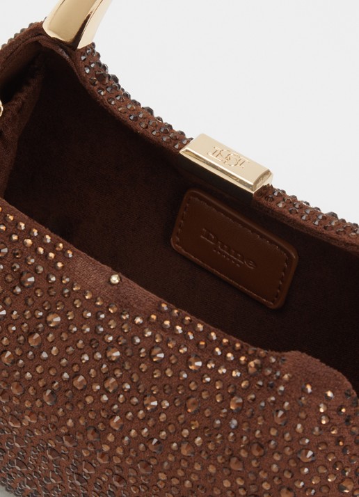 Dune London Beamings clutch met strass en afneembare schouderriem - detail donkerbruin