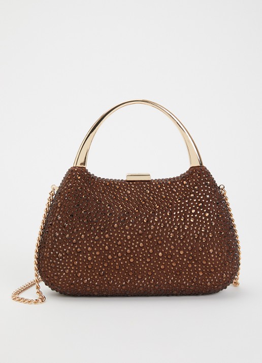 Dune London Beamings clutch met strass en afneembare schouderriem - voorkant 5 donkerbruin
